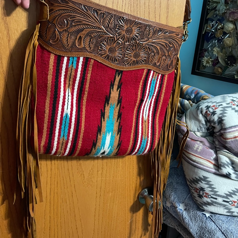 American Darling Bohemian Red and Brown Fringe Bag